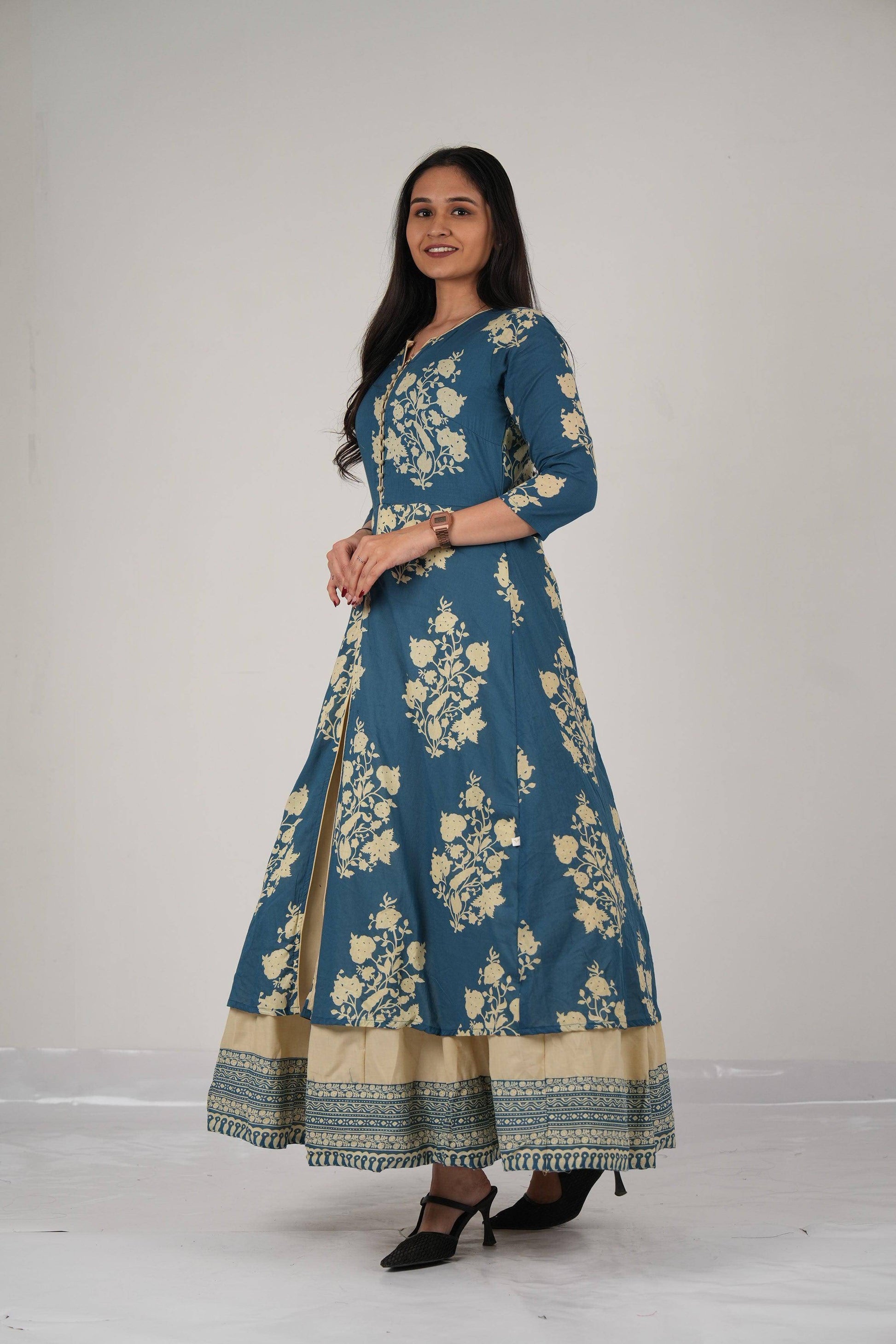 Vedic apparel elegant cotton gown (Sky Blue ).