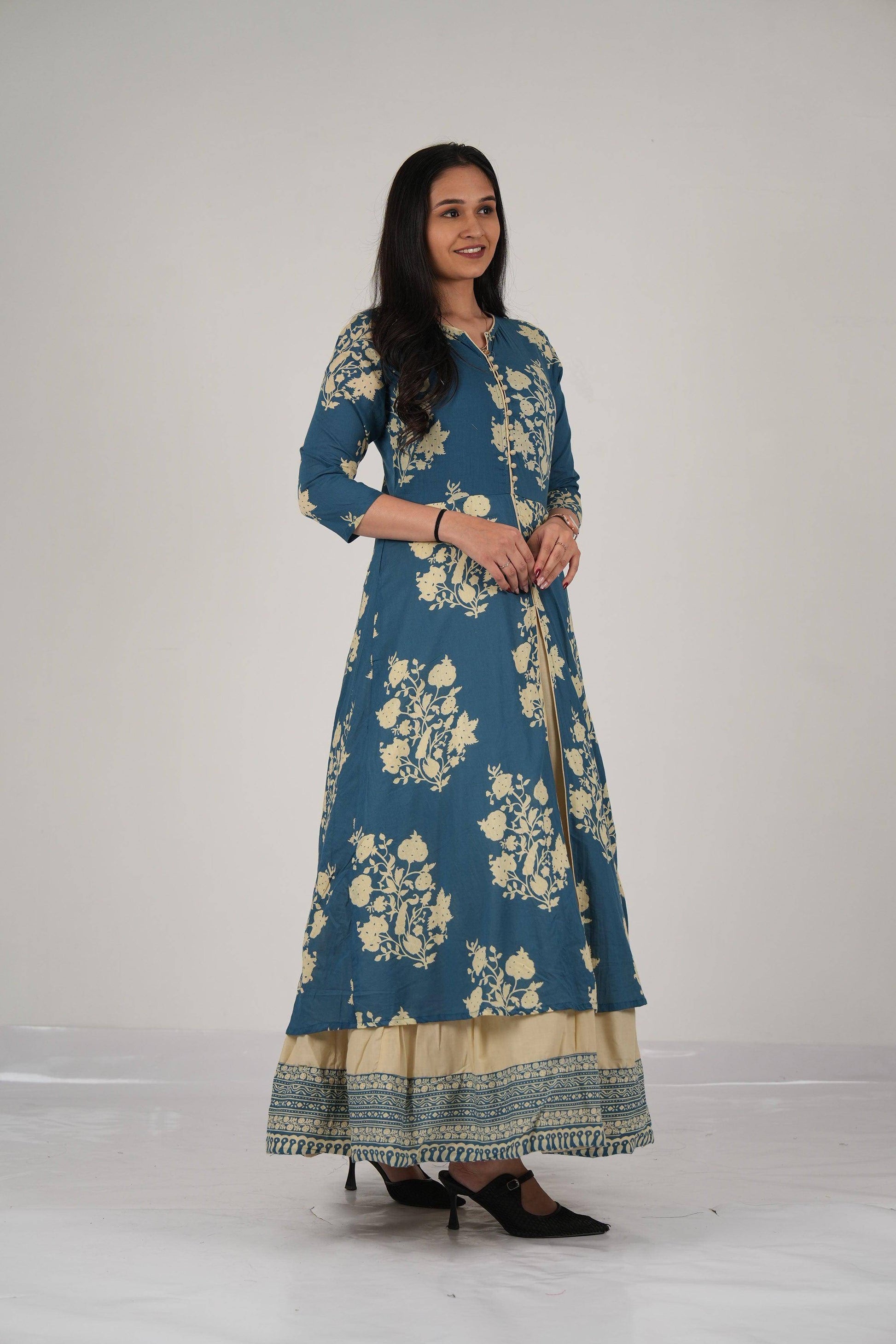 Vedic apparel elegant cotton gown (Sky Blue ).