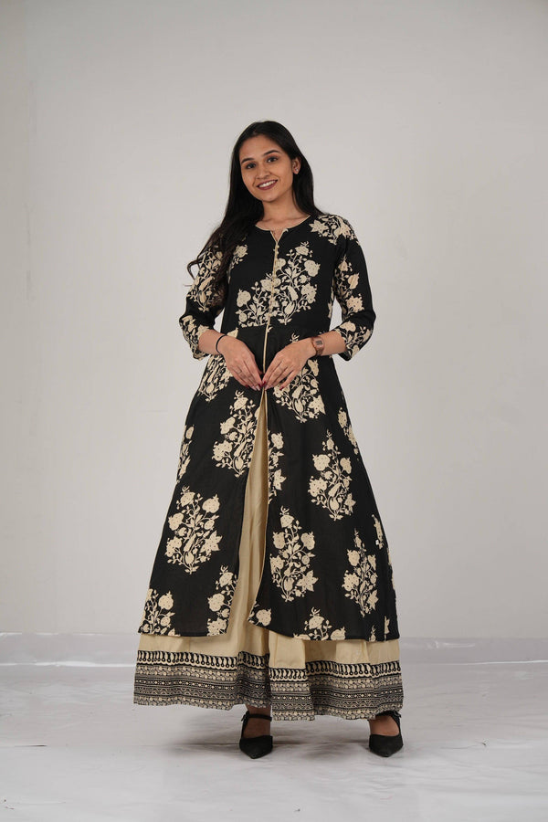 Vedic apparel elegant cotton gown (Black)