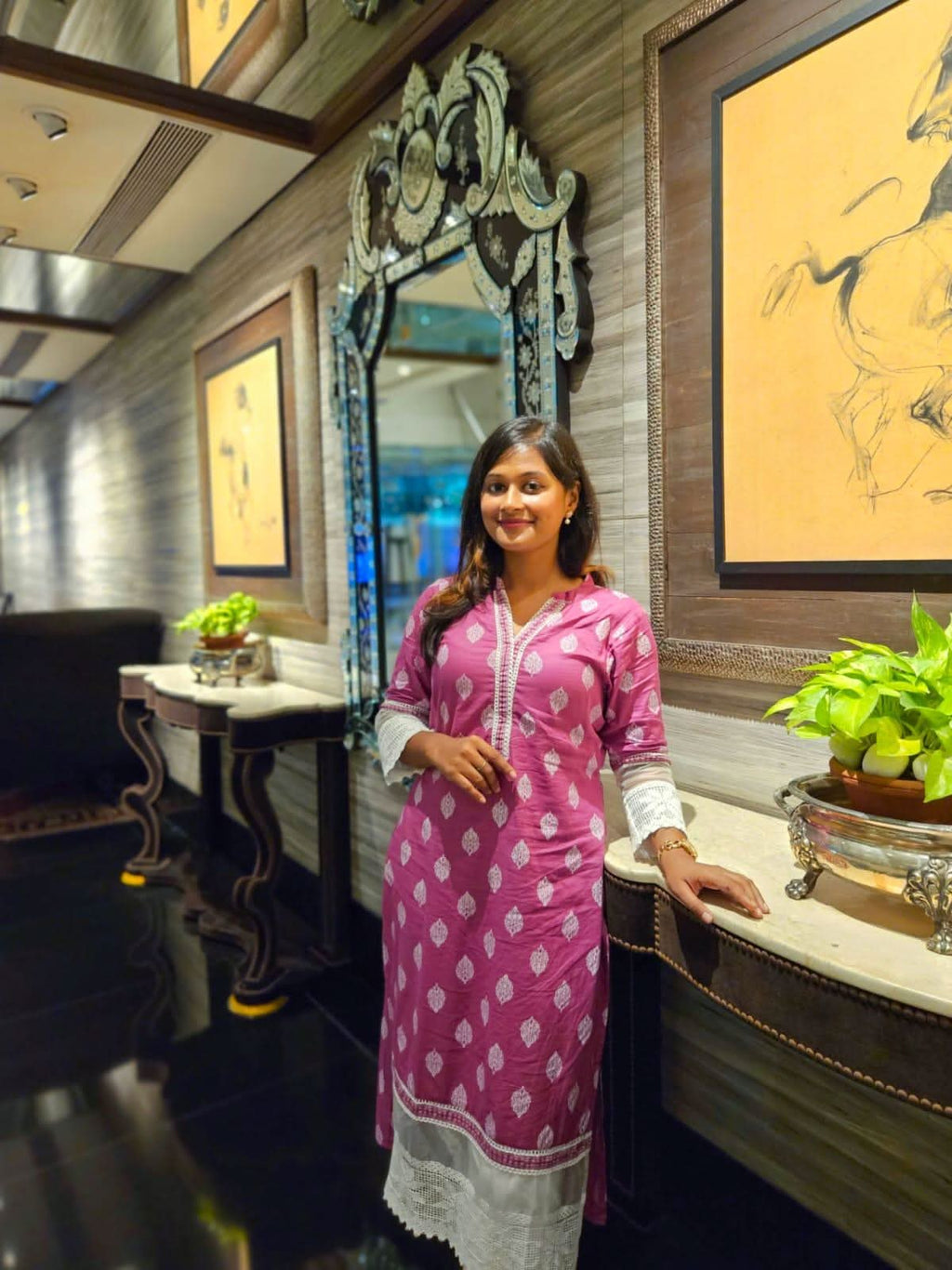 Vedic Magenta Printed Straight Kurta - Vedic Apparel Private Limited