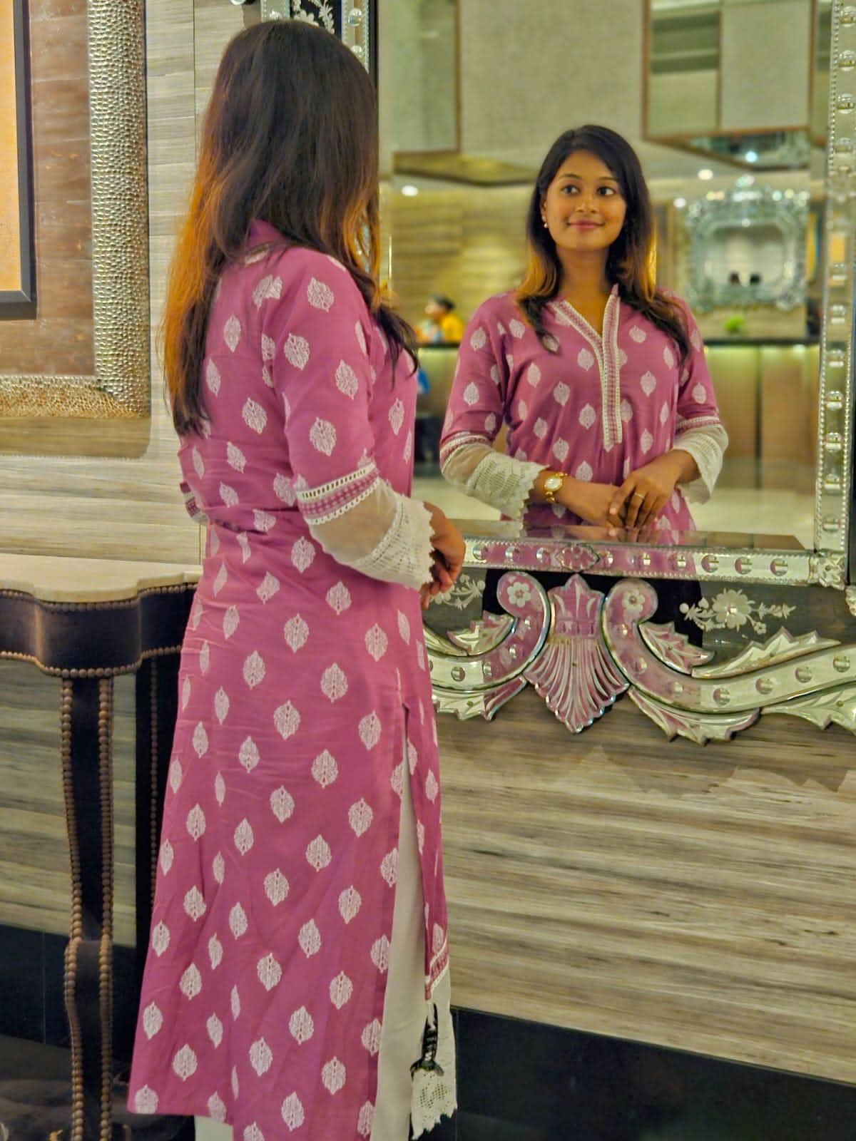 Vedic Magenta Printed Straight Kurta - Vedic Apparel Private Limited