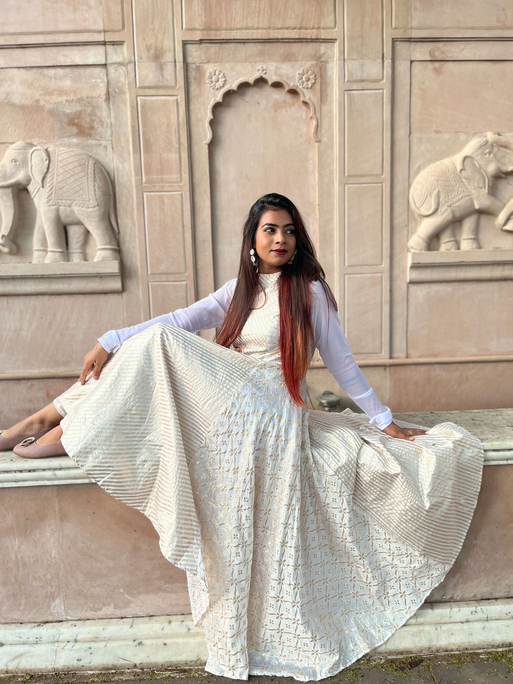 VEDIC WOMEN LONG DRESS WITH PLAZZO AND NET DUPATTA - Vedic Apparel Private Limited