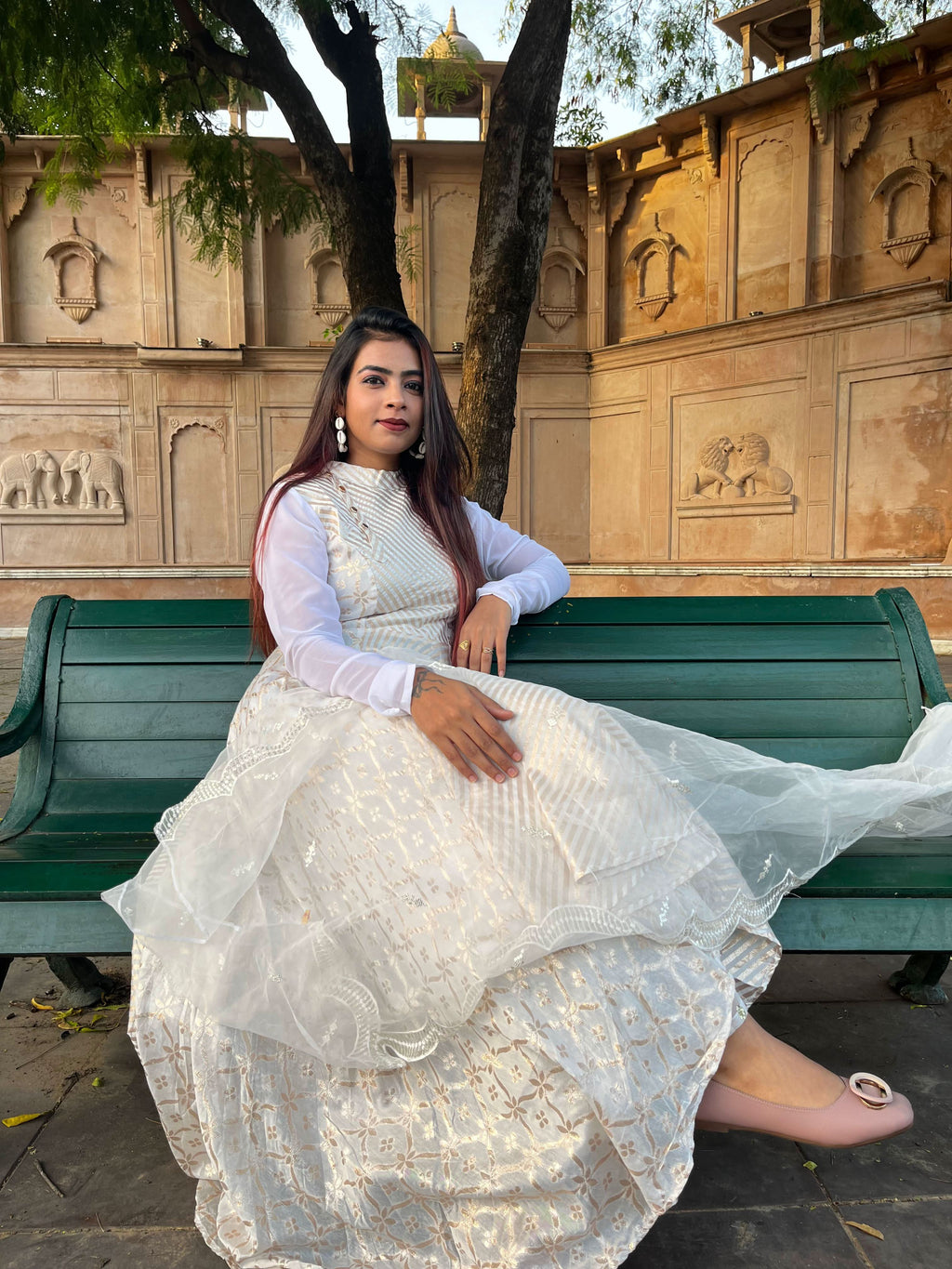 VEDIC WOMEN LONG DRESS WITH PLAZZO AND NET DUPATTA - Vedic Apparel Private Limited