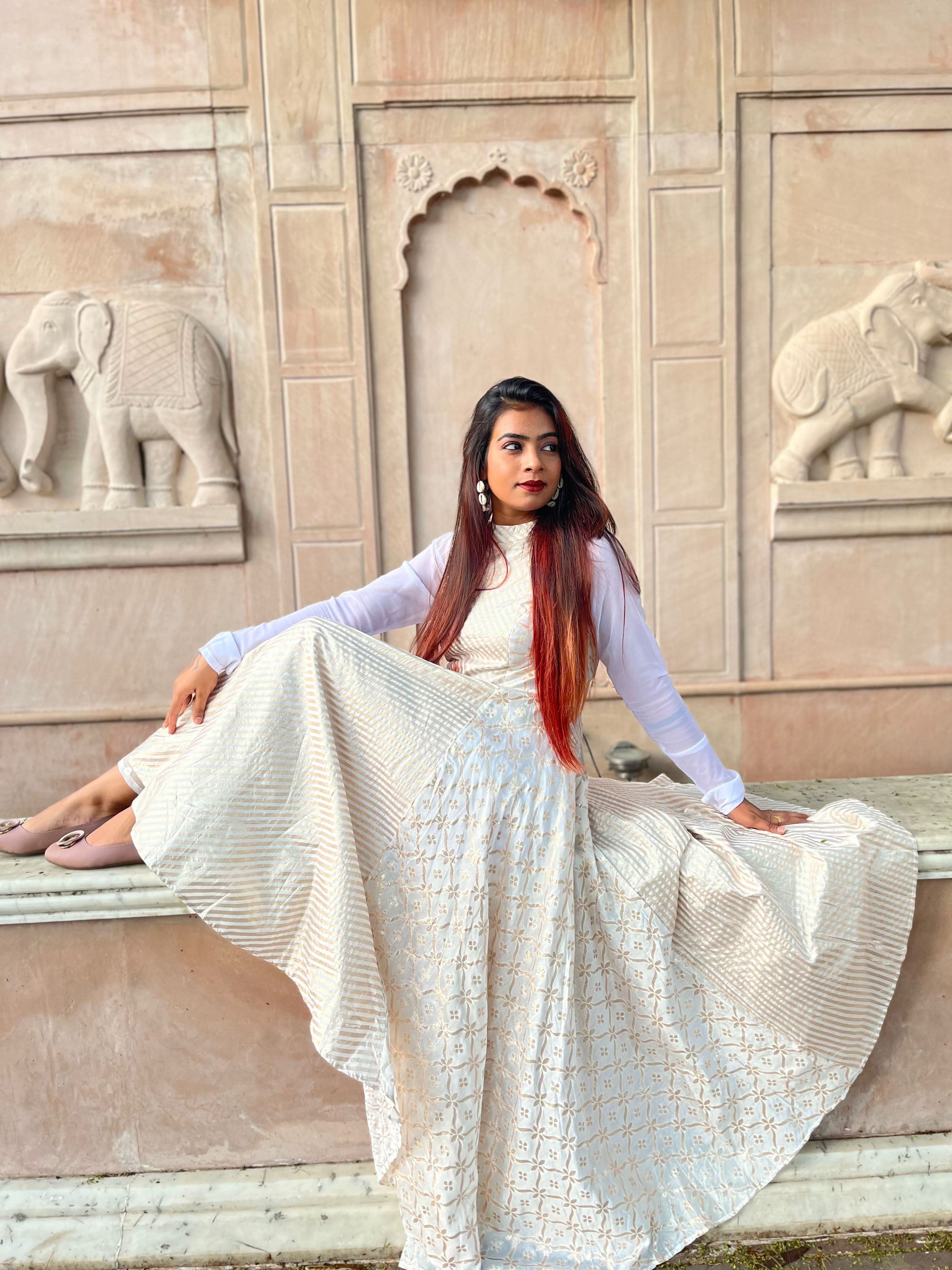 VEDIC WOMEN LONG DRESS WITH PLAZZO AND NET DUPATTA - Vedic Apparel Private Limited