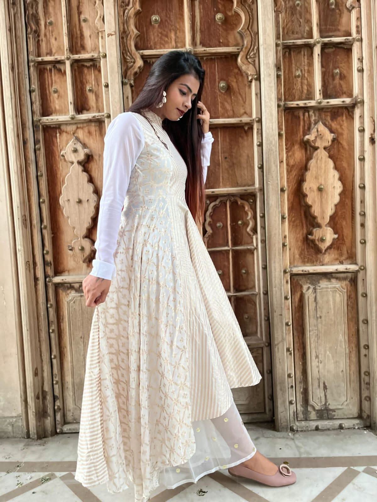 VEDIC WOMEN LONG DRESS WITH PLAZZO AND NET DUPATTA - Vedic Apparel Private Limited