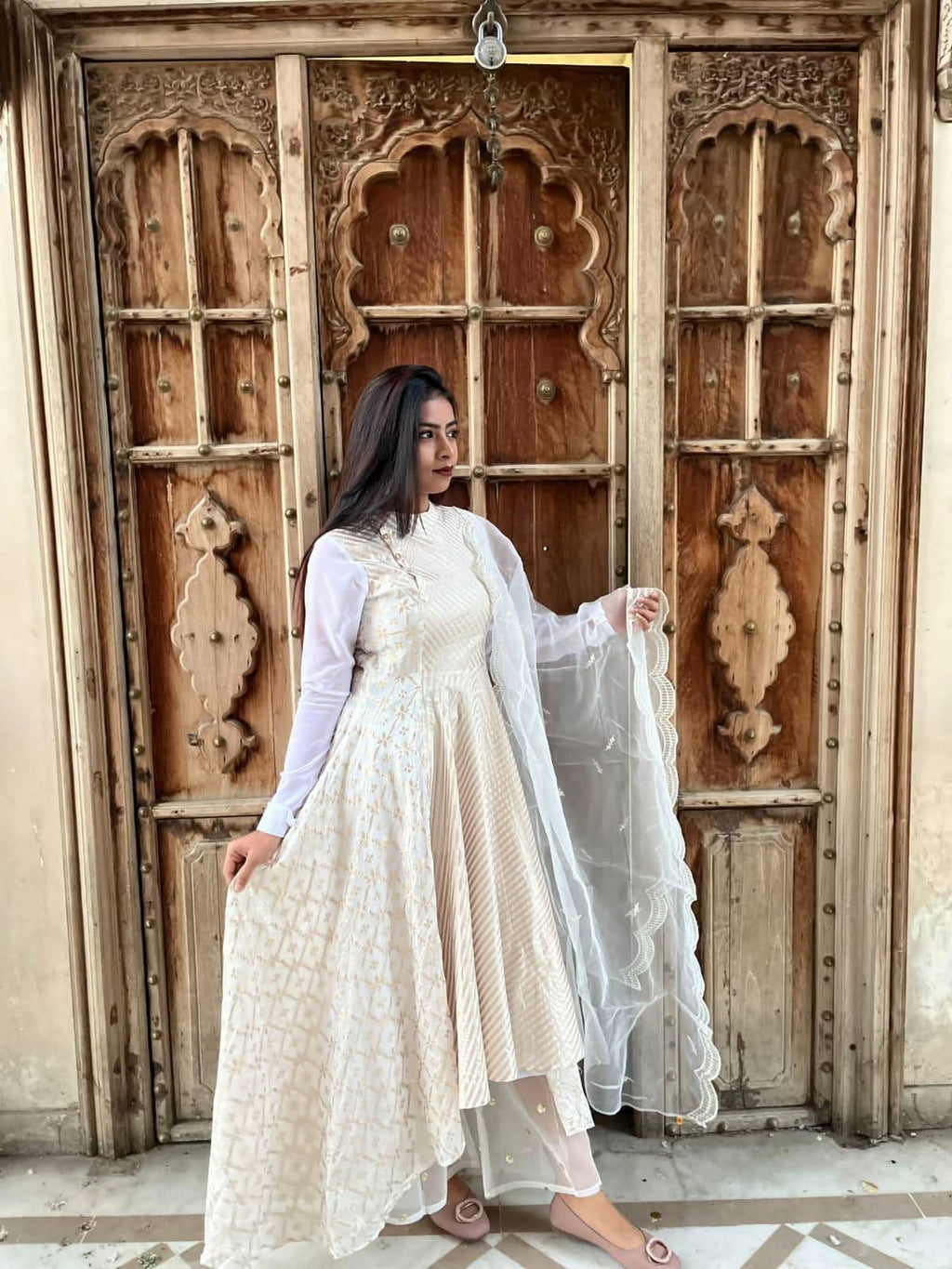 VEDIC WOMEN LONG DRESS WITH PLAZZO AND NET DUPATTA - Vedic Apparel Private Limited