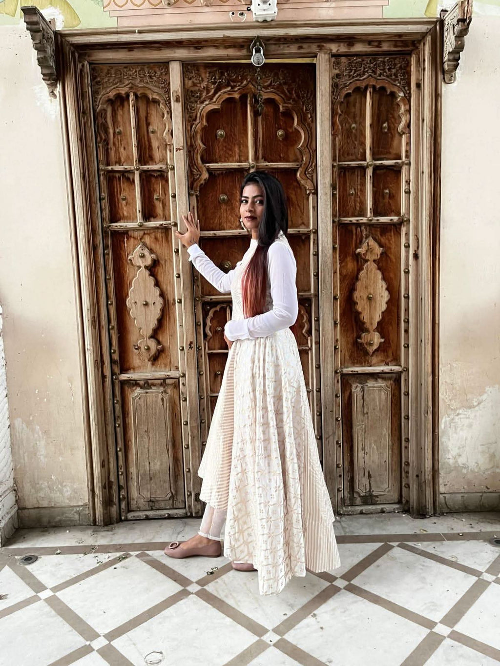 VEDIC WOMEN LONG DRESS WITH PLAZZO AND NET DUPATTA - Vedic Apparel Private Limited