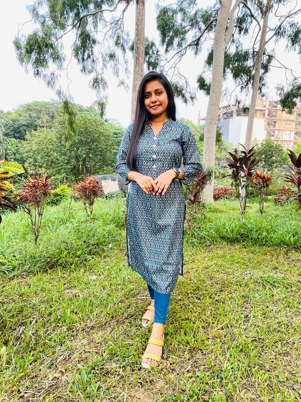 Vedic Black All over printed straight kurta