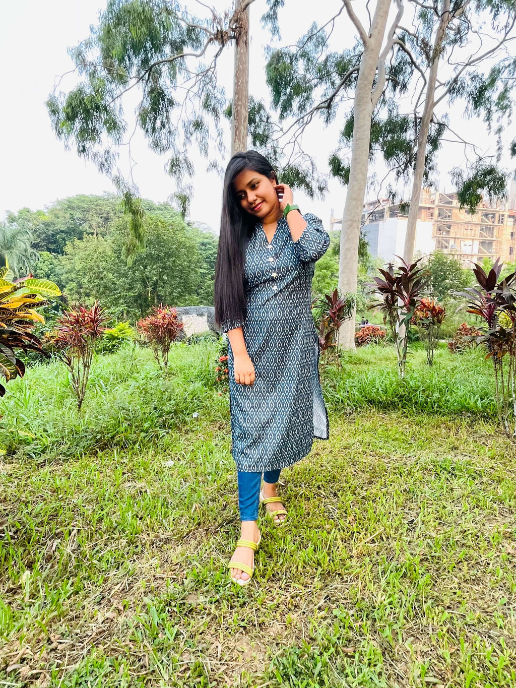 Vedic Black All over printed straight kurta - Vedic Apparel Private Limited