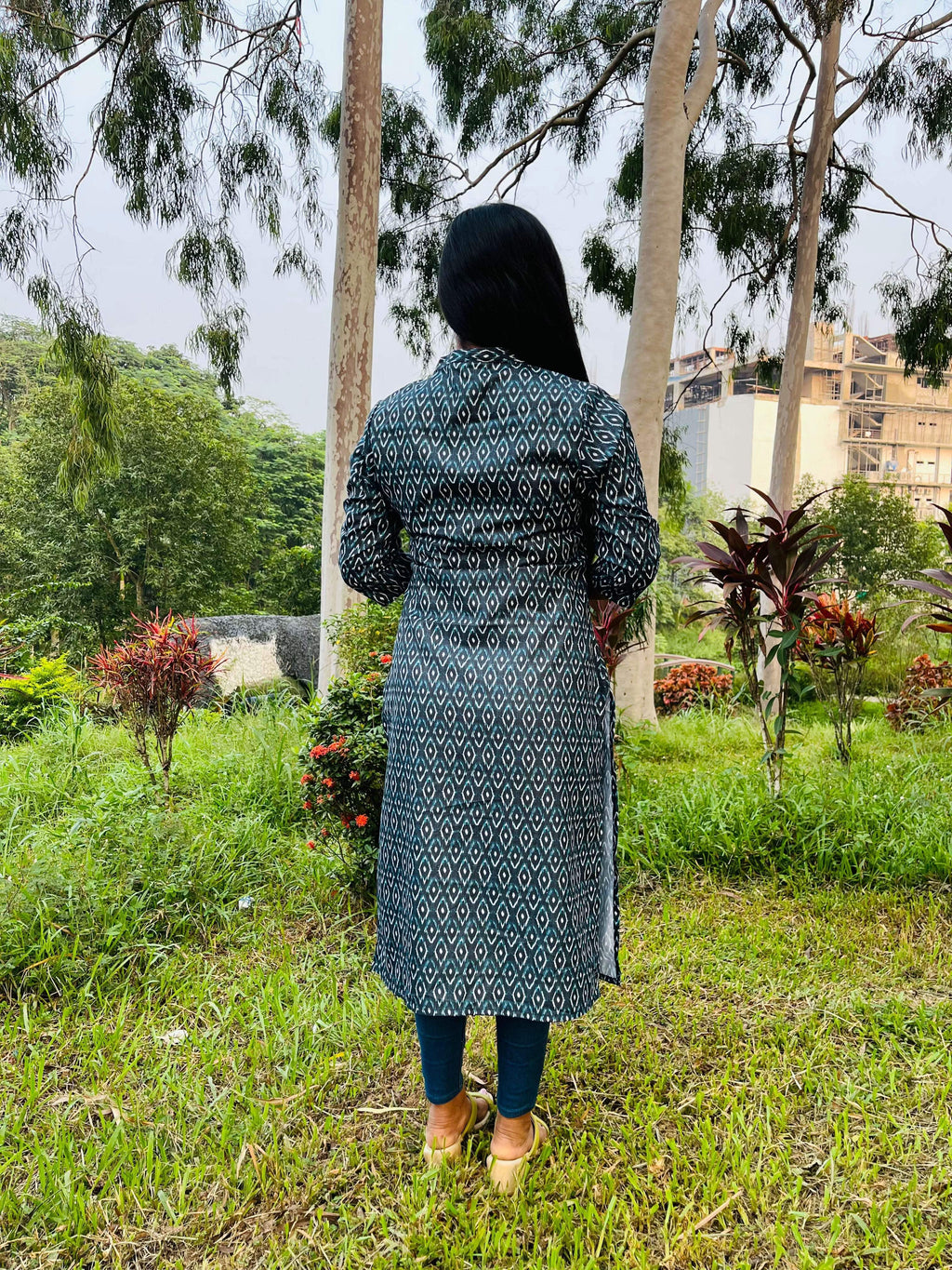 Vedic Black All over printed straight kurta - Vedic Apparel Private Limited