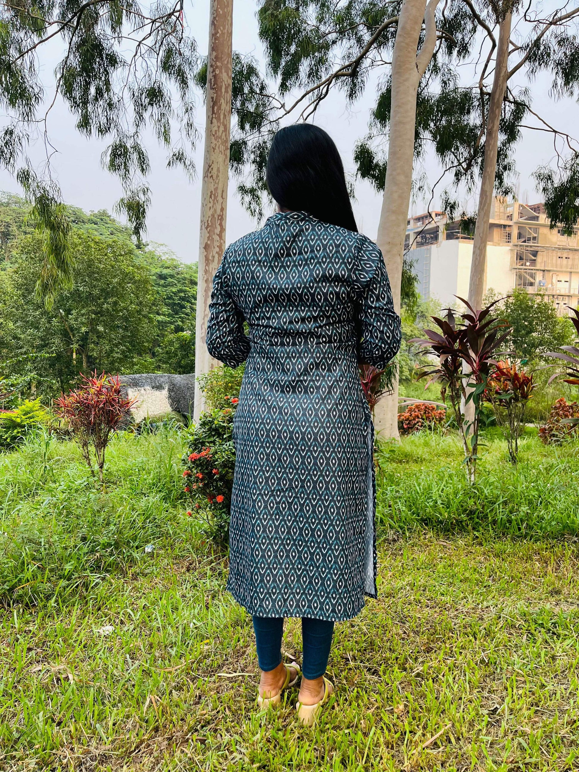 Vedic Black All over printed straight kurta - Vedic Apparel Private Limited