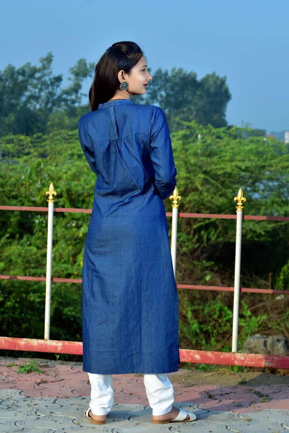 Vedic Blue Straight Kurta with Thread Work - Vedic Apparel Private Limited