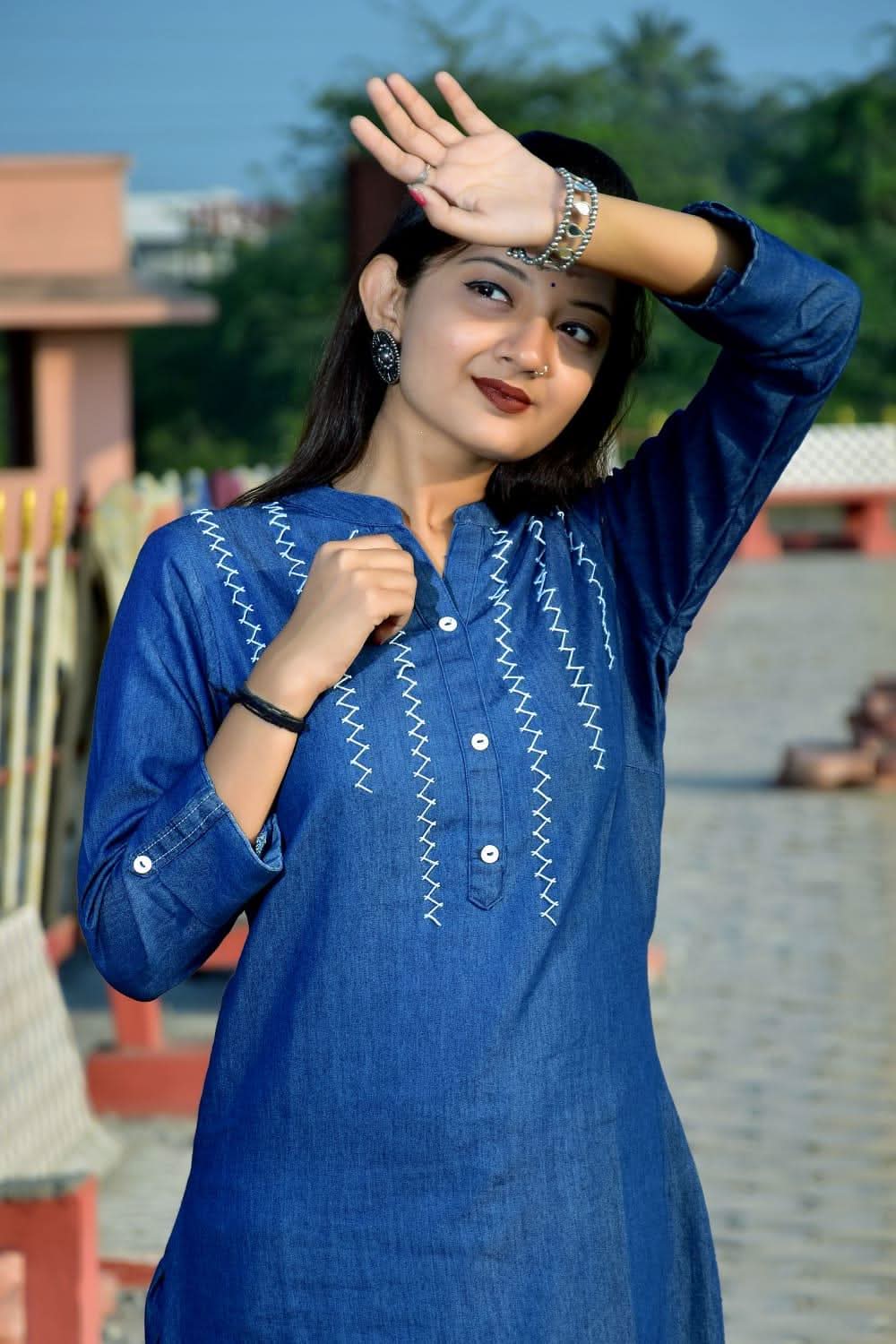 Vedic Blue Straight Kurta with Thread Work - Vedic Apparel Private Limited