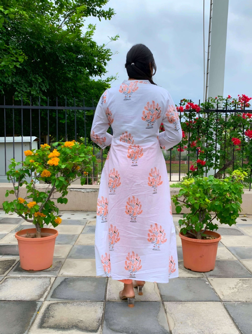 Vedic Orange Printed A-Line Kurta with Pant - Vedic Apparel Private Limited