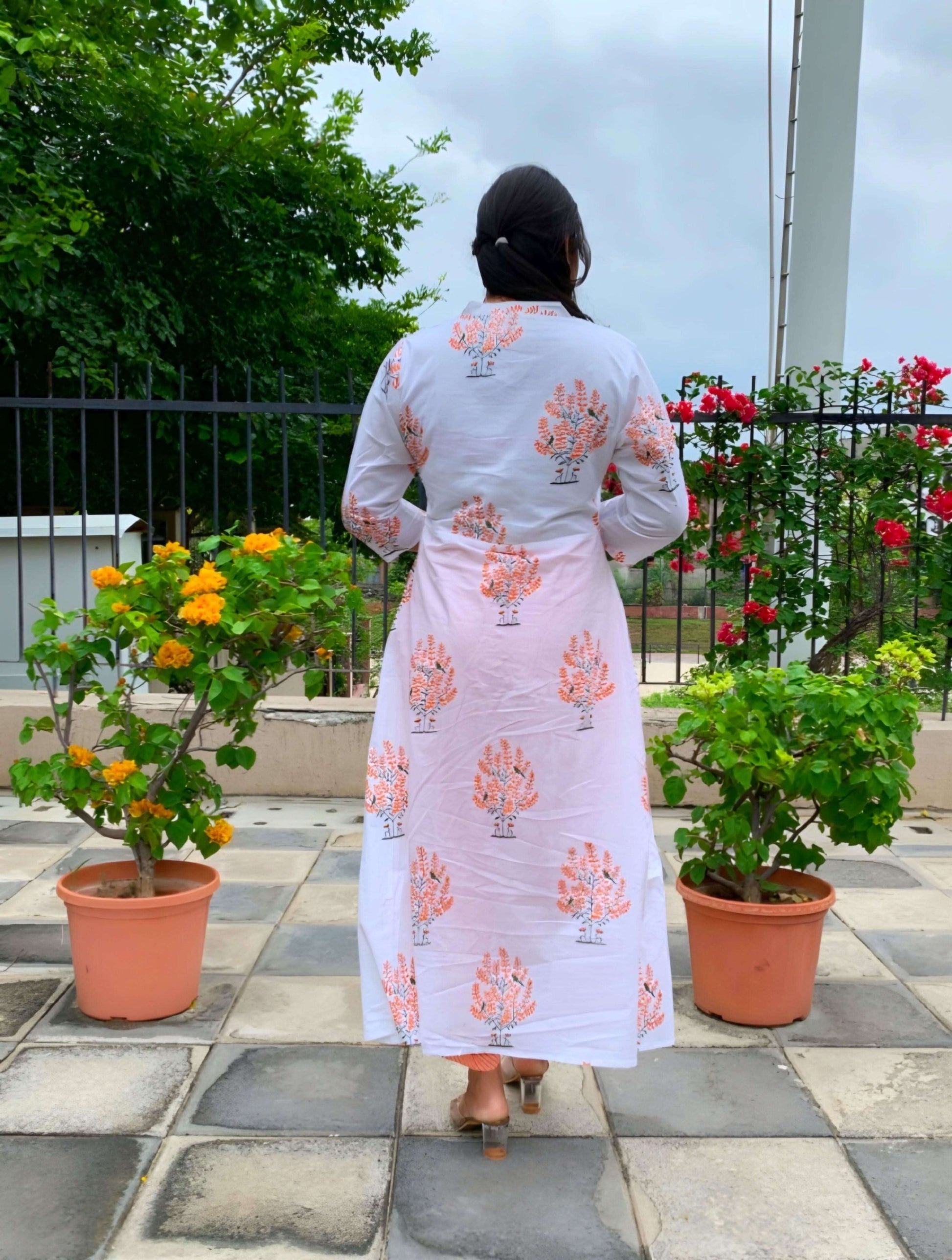 Vedic Orange Printed A-Line Kurta with Pant - Vedic Apparel Private Limited