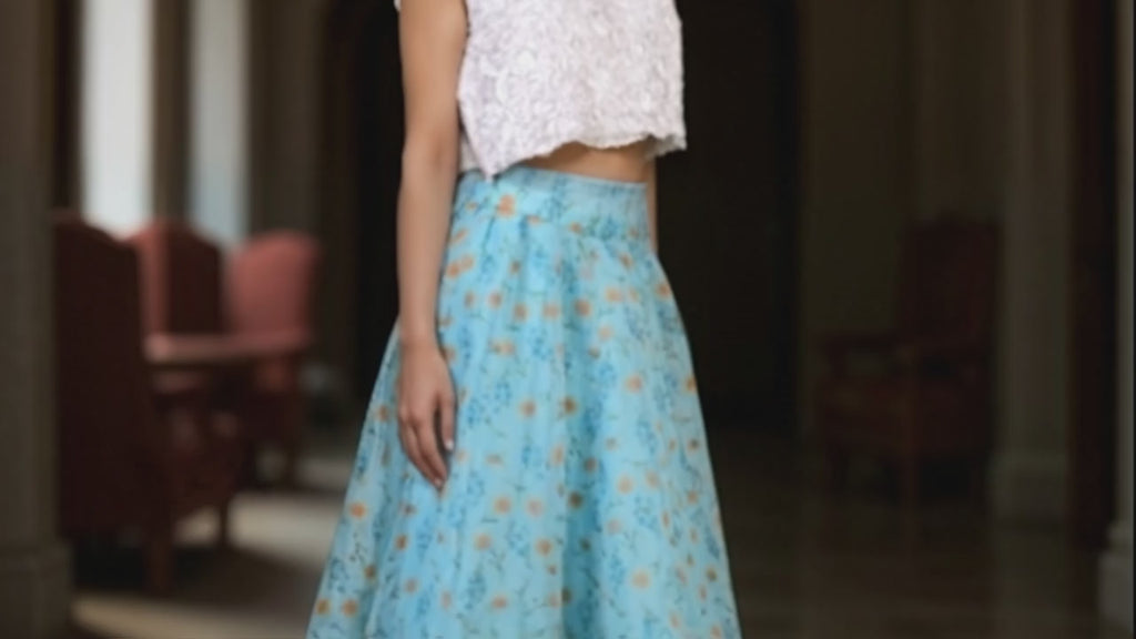 Elegant Ethnic skirt(Sky-blue)