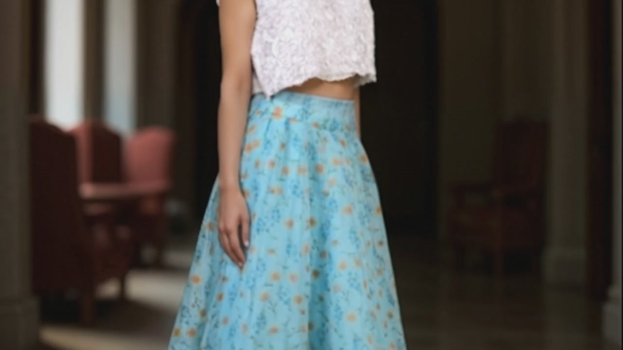 Elegant Ethnic skirt(Sky-blue)